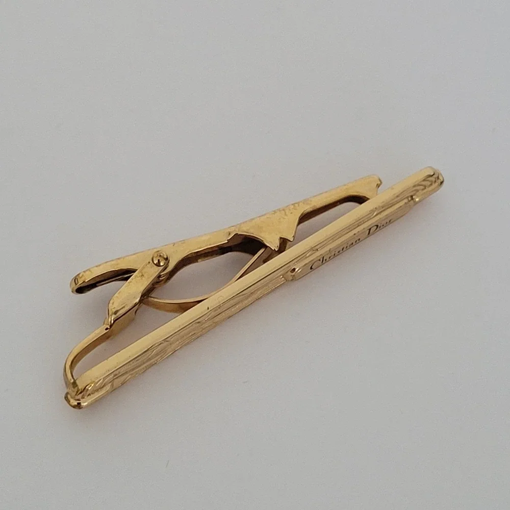Christian Dior Vintage Gold Tone Etched Tie Clip Mens Accessory Germany Made